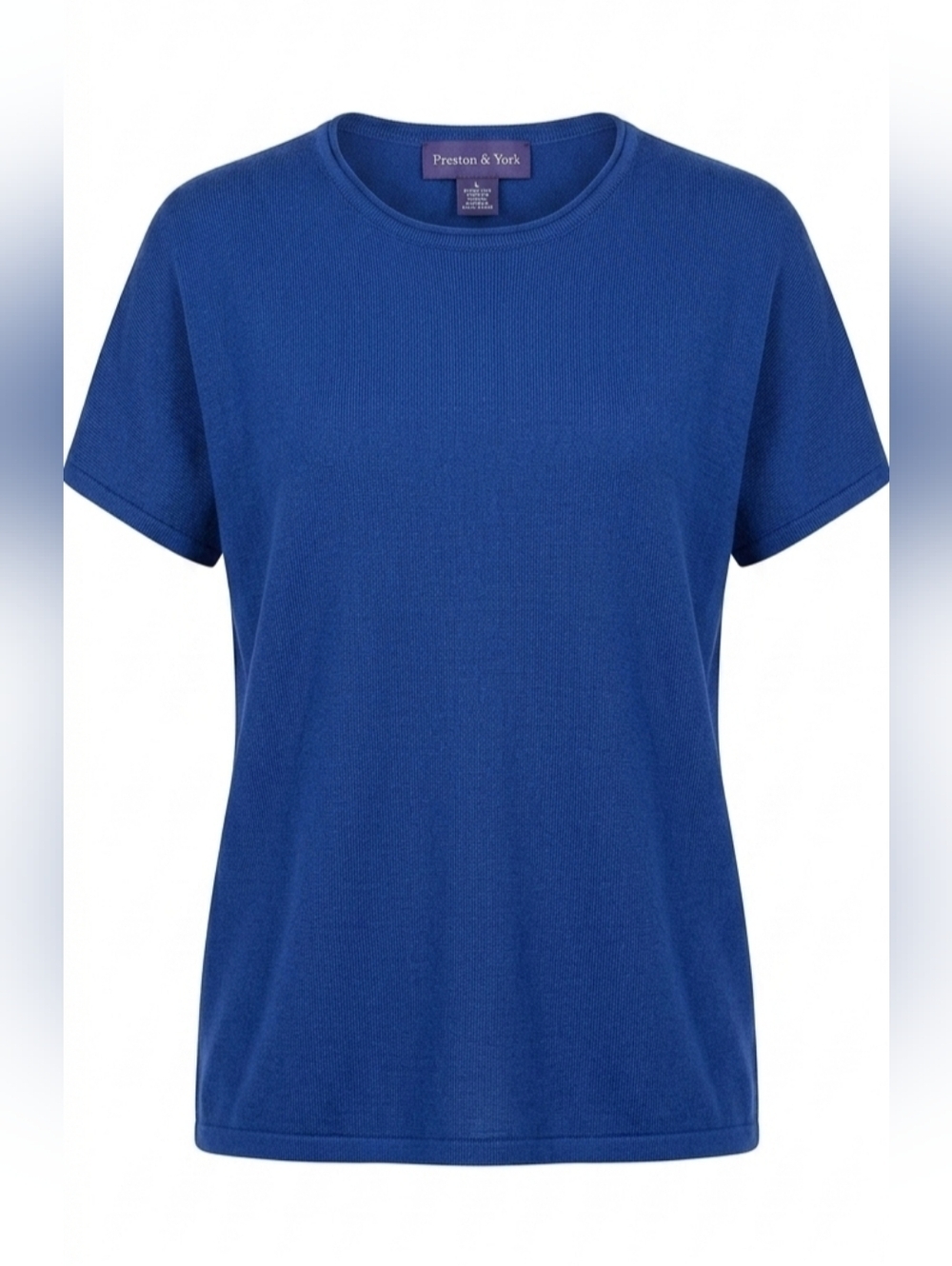 Preston & York 100% Silk Blouse Navy Blue Short Sleeve Womens Luxe Classic